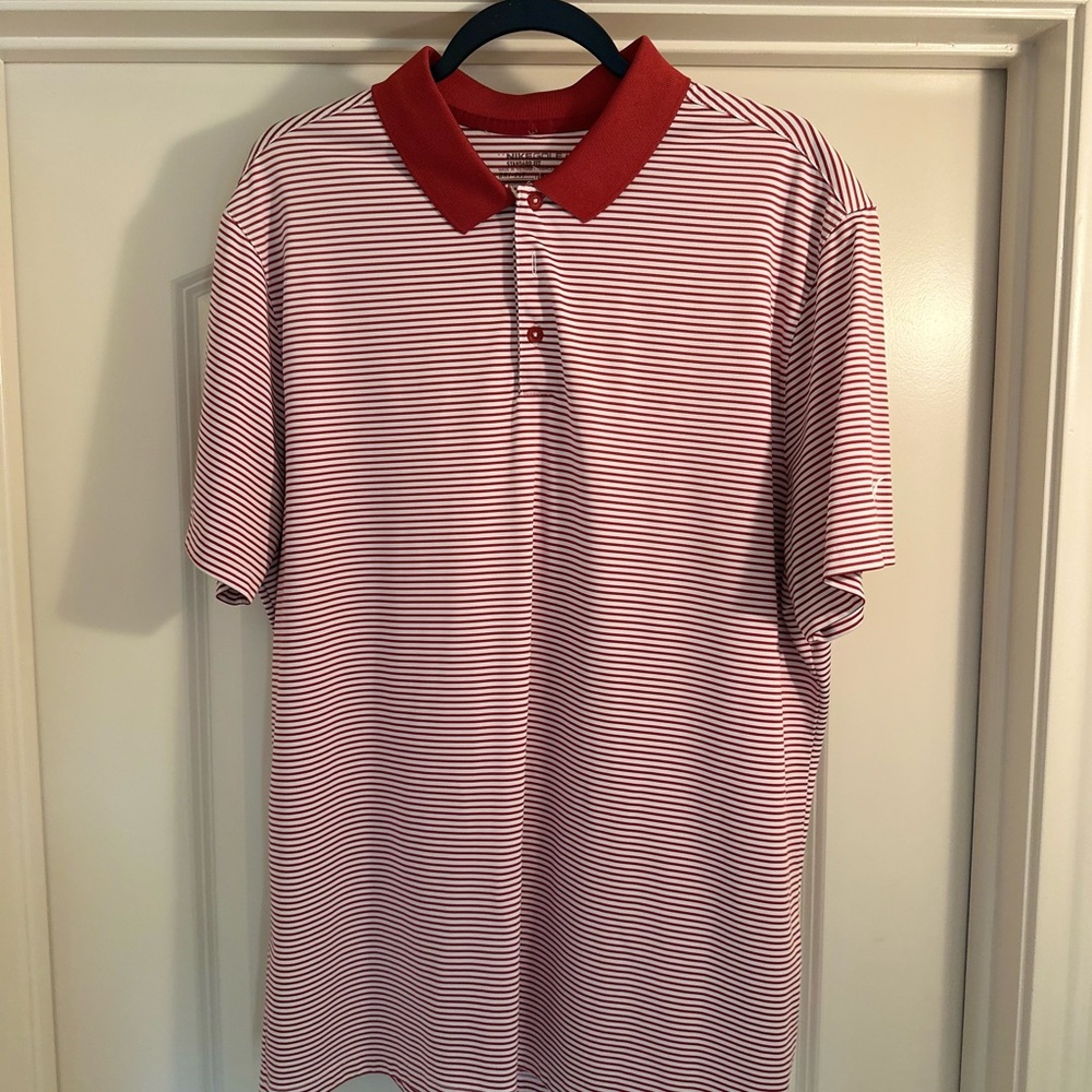 Nike Red and White Striped Polo Shirt